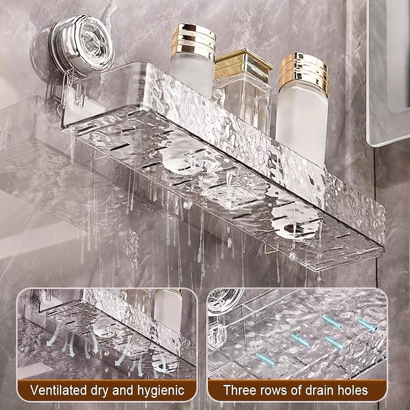 Corrugated Suction Cup Storage Holder, Light Luxury Style Punch-Free Storage Rack Movable Shower Shelf Suction Cup, No-Drill Wall-Mounted Storage Shelf4