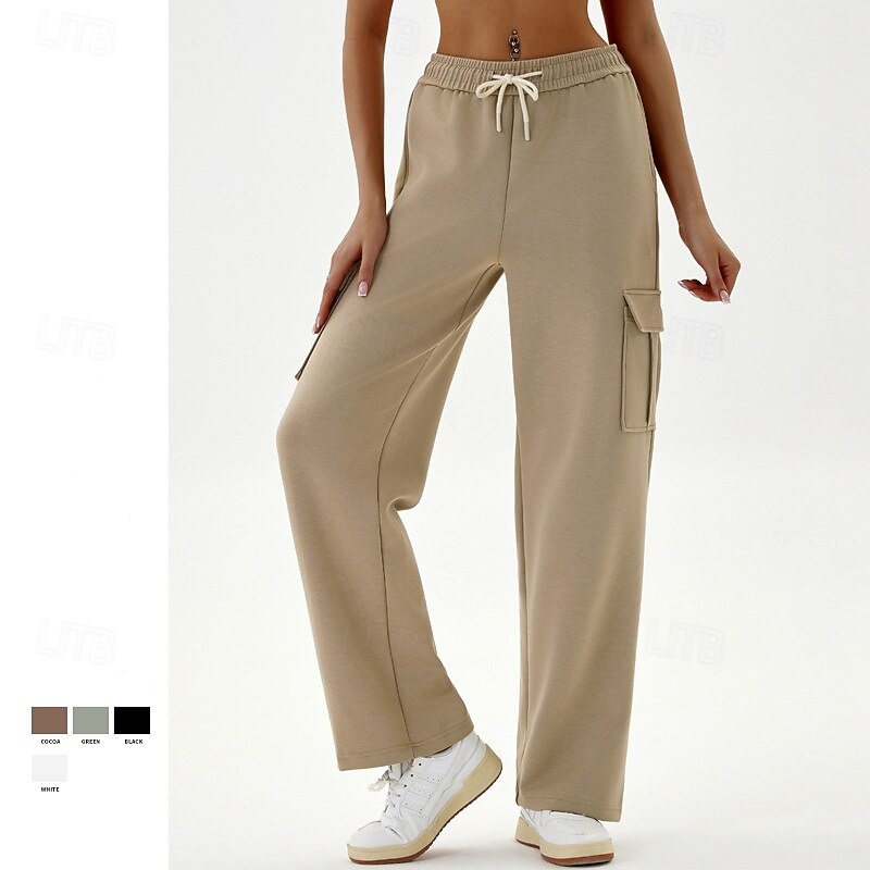 Women's Casual Pants Cargo Sweatpants with Pockets Tummy Control High Waist Gym Workout Athletic Bottoms Solid Color Black Green Khaki Fall Sports Activewear Loose Fit