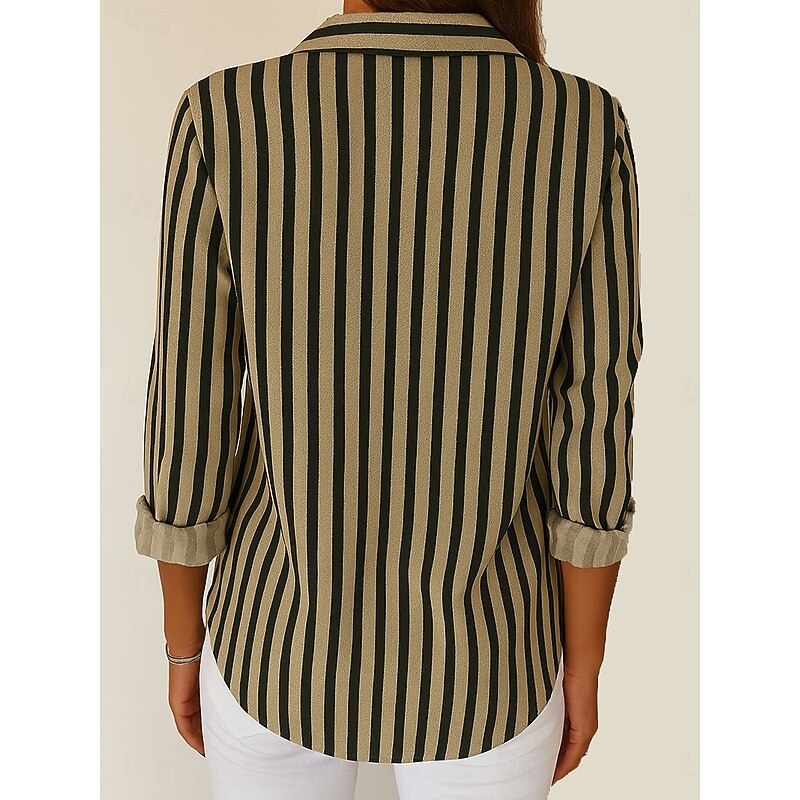 Women's Shirt Button Down Tunic Shirt Collar Long Sleeve Graphic Striped Vintage Tropical Daily V Neck Regular Tops Work Daily s Print White Pink Blue Purple Green Spring3