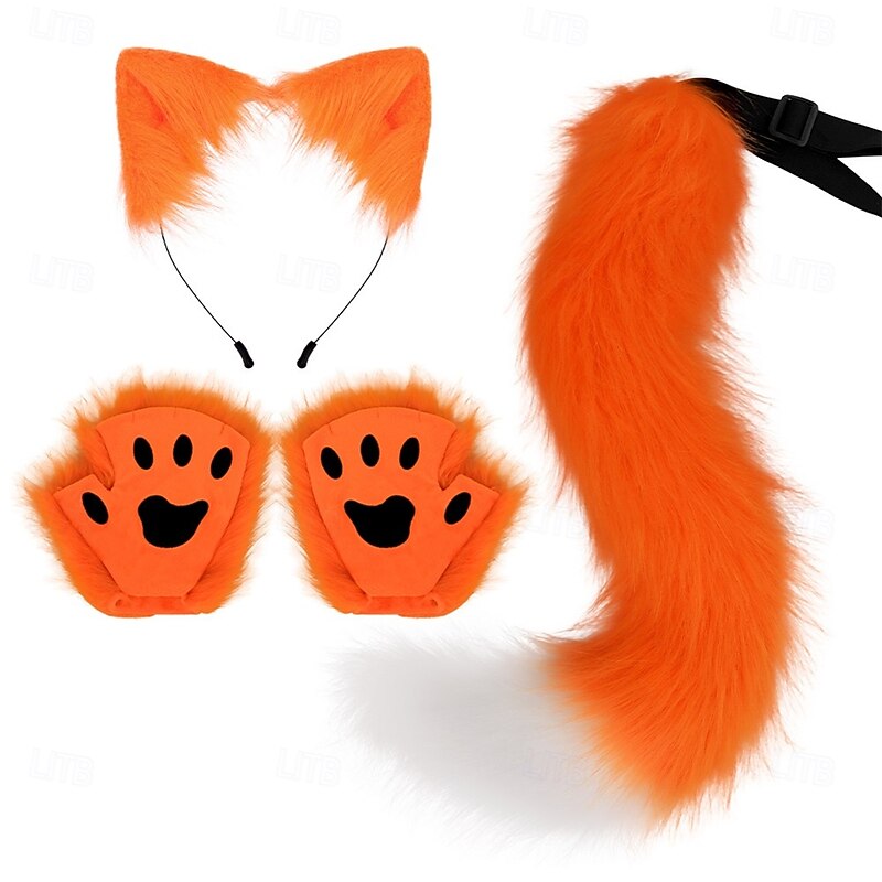 Handmade Cat Ears Headband and Cat Paw Gloves Set – Realistic Cosplay Accessories, Animal Ears, Fingerless Gloves for Halloween, Party, and Performance2