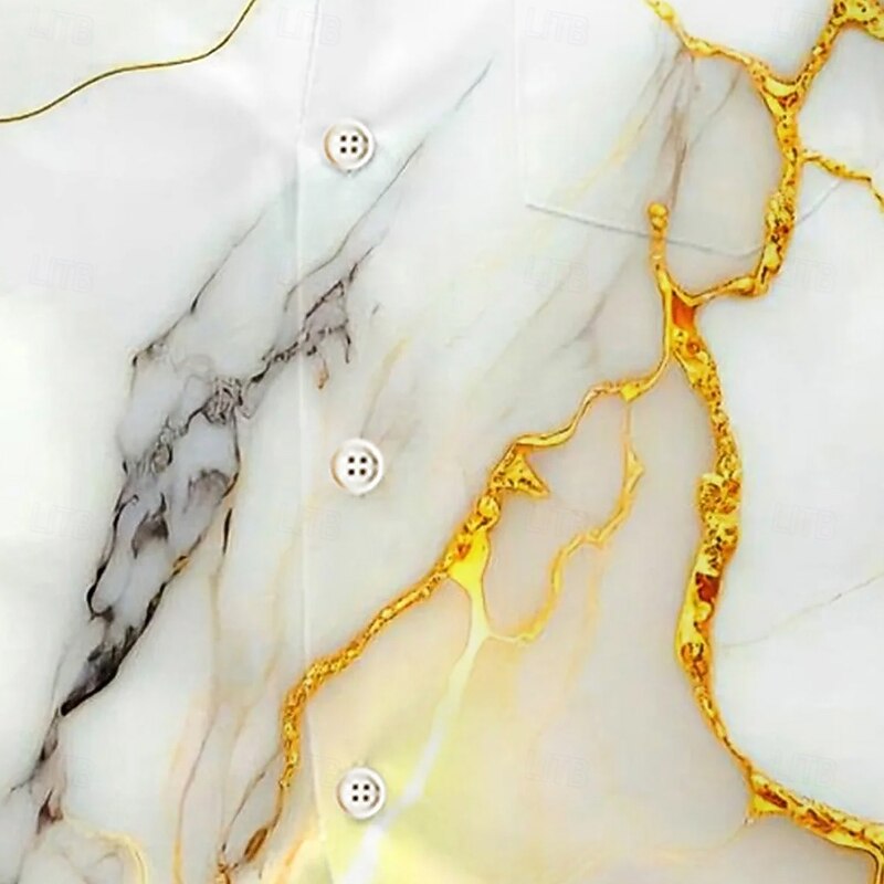 Men's Geometric Marble Abstract Art Shirt Summer Shirt Button Up Shirt Short Sleeve Fashion Casual Outdoor Vacation Dailywear Summer Spring Turndown 3D Print Collared Shirts Front One Pocket White3