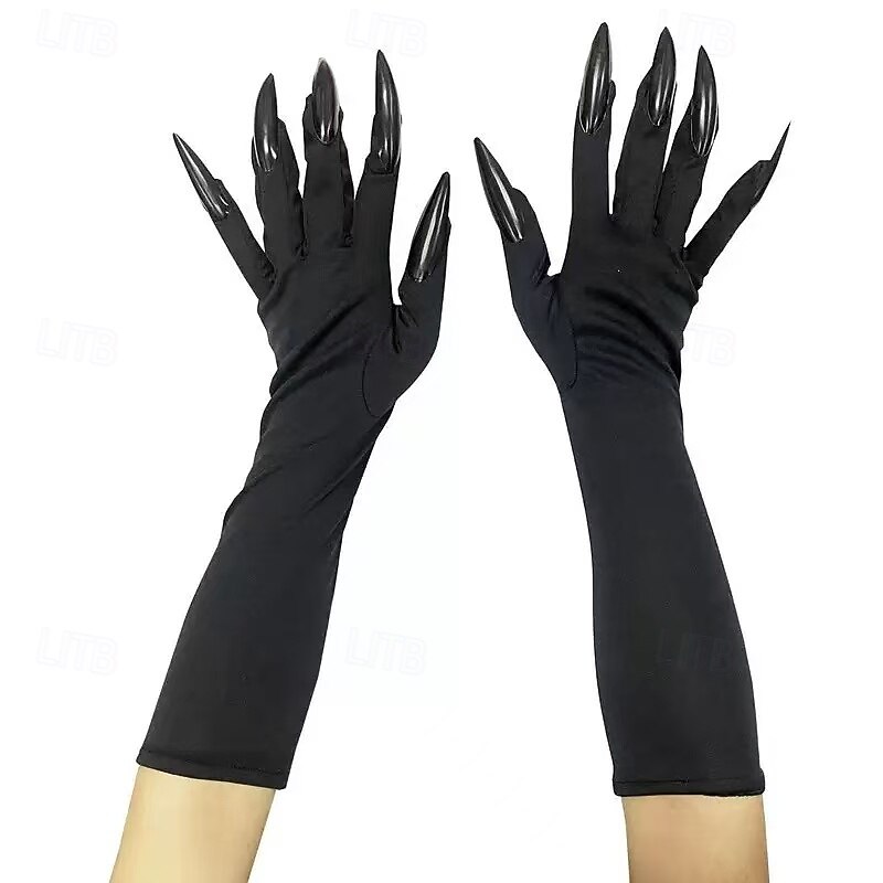 2 Pairs Halloween Long Claw Gloves with Fingernails, Vampire Witch Costume Gloves for Women, Cosplay Accessories for Party, Horror Dress Up2