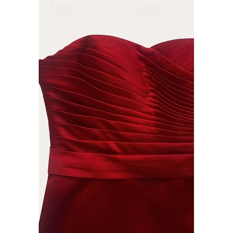 Red Black Mermaid / Trumpet Evening Gown Elegant Dress Formal Wedding Floor Length Sleeveless Strapless Stretch Satin with Ruffles3