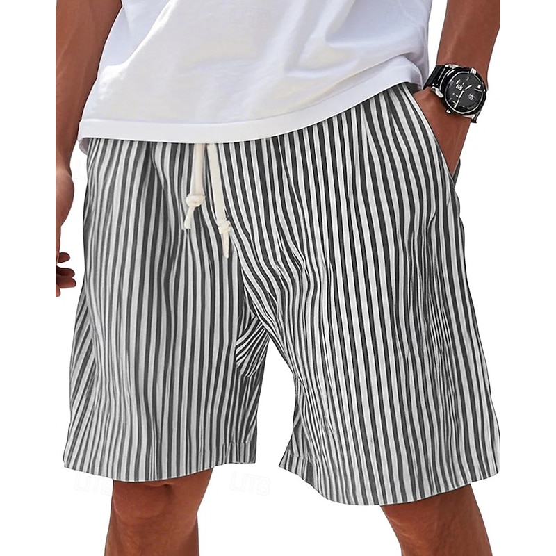 Men's Shorts Summer Shorts Casual Shorts Pocket Elastic Waist Drawstring Stripe Comfort Breathable Short Outdoor Vacation Sport Casual Black Yellow