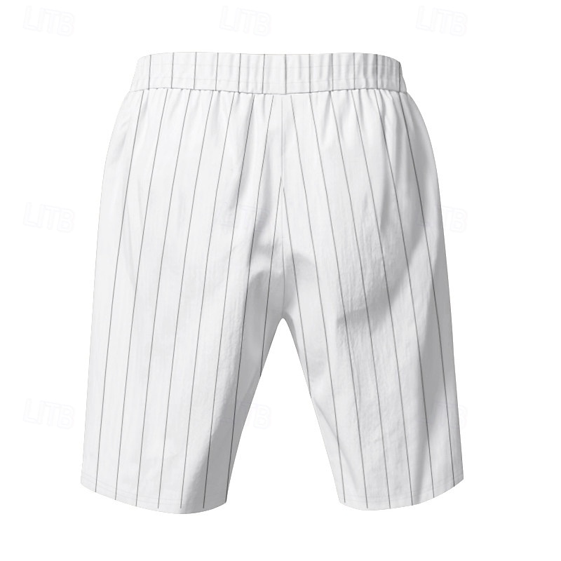 Men's Shorts Linen Shorts Summer Shorts Beach Shorts Pocket Elastic Waist Drawstring Stripe Comfort Breathable Short Vacation Holiday Beach Hawaiian Boho Black White3