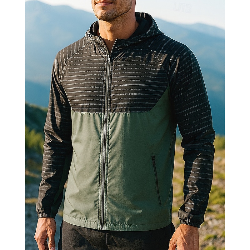Men's Windbreaker Softshell Jacket Hardshell Jacket Outdoor Waterproof Windproof Hiking Outfits Hiking Clothes Spring Autumn / Fall Top Camping / Hiking / Caving Running Patchwork Green Grey