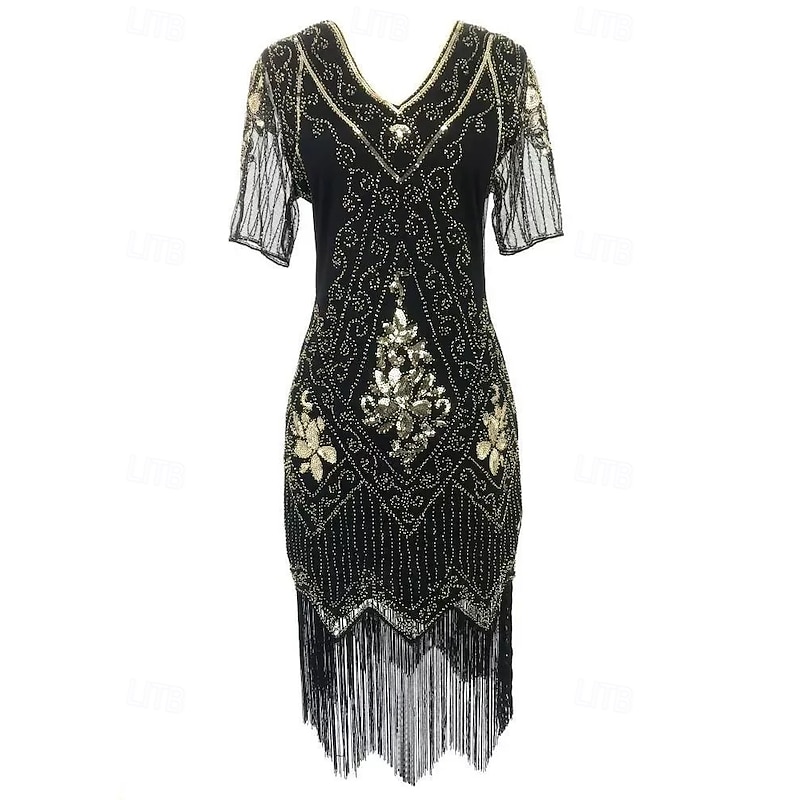 Roaring 20s 1920s Cocktail Dress Flapper Dress Dress Prom Dress The Great Gatsby Charleston Wedding Guest Sequins Tassel Fringe Fancy Dress Women's Halloween Carnival Masquerade Carnival Wedding