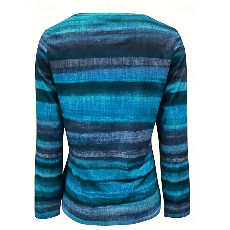 Women's T Shirt Quarter Zip Long Sleeve Casual Graphic Geometric Striped Vintage Stylish Crew Neck Regular Tops Daily Yellow Red Blue Green Spring Fall Winter2