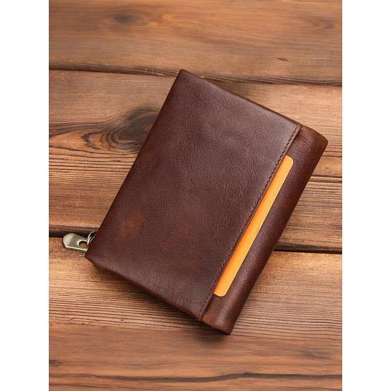 Men's RFID Blocking Cowhide Leather Bifold Wallet with Zipper Coin Pocket – Vintage Slim Card Holder for Daily and Business Use4