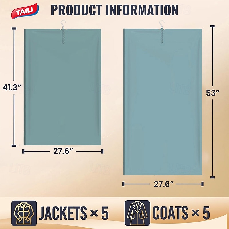 TAILI Hanging Vacuum Storage Sealer Bags Space Saver Bag for Clothing, Suits and Jackets, Closet Organizers, Travel, Manual or electric (without air pump)4