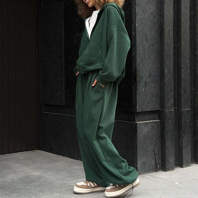 Women's Tracksuit Sweatpants Zip Up Hoodie Drawstring Pocket Solid Colored Clothing Suit Spring Burgundy Green Gym Training Running High Waist Windproof Lightweight Moisture Wicking Long Sleeve Sport4