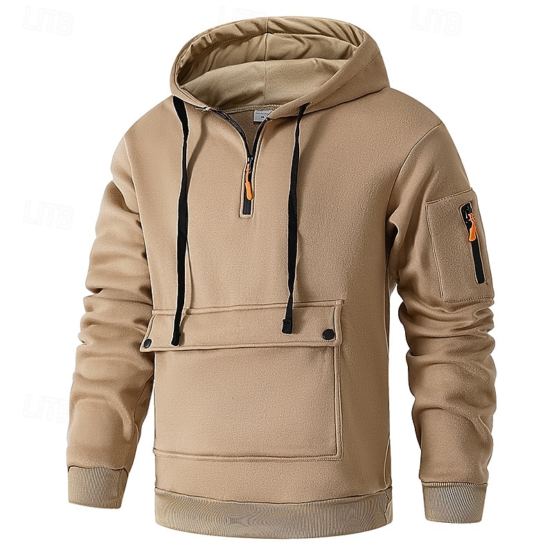 Men's Hoodie Fleece Hoodie Tactical Hoodie Black Navy Blue Khaki Light Grey Dark Gray Hooded Plain Pocket Quarter Zip Sports & Outdoor Casual Daily Streetwear Cool Sportswear Fall & Winter Clothing
