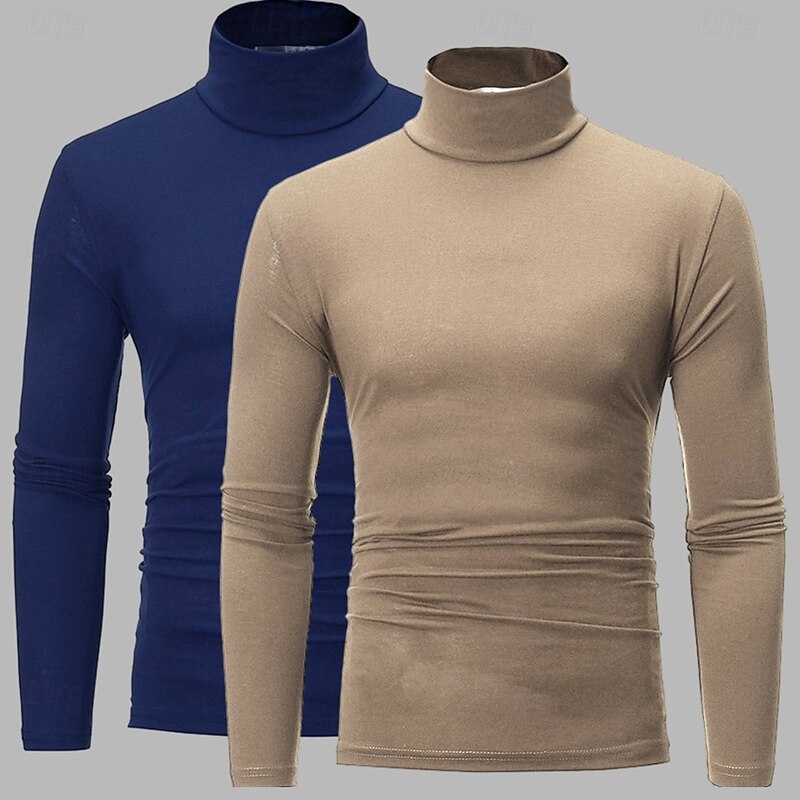2Pcs Men's Turtleneck T Shirt Long Sleeve Shirt Long Sleeve Turtleneck Rolled collar Fall Fall & Winter Plain Lightweight Basic Classic 2 Piece Outdoor Casual Sports Tee4