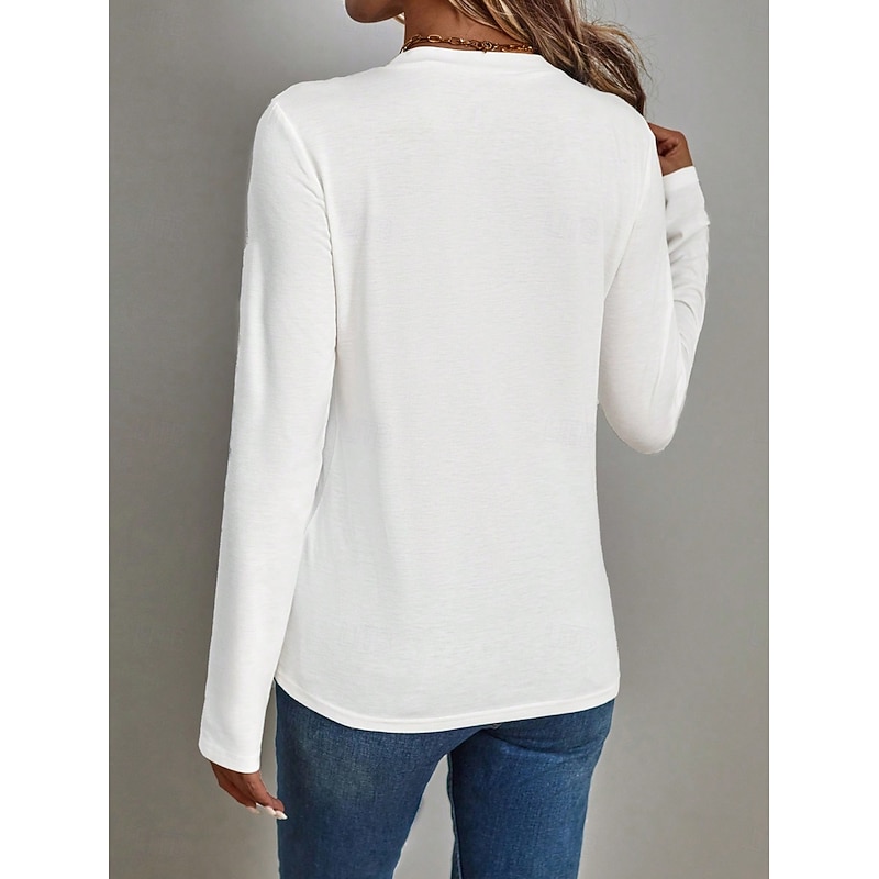 Women's T shirt Crew Neck Long Sleeve Tunic Graphic Animal Cat Casual  Regular Tops Daily Weekend Print White Fall3