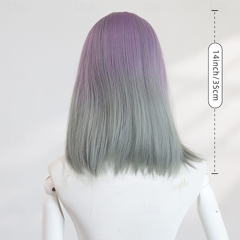 Short 14″ Gradient Green Straight Wig for Women – Full Bangs, Synthetic Hairpiece, Perfect for Halloween & Photo Shoots4