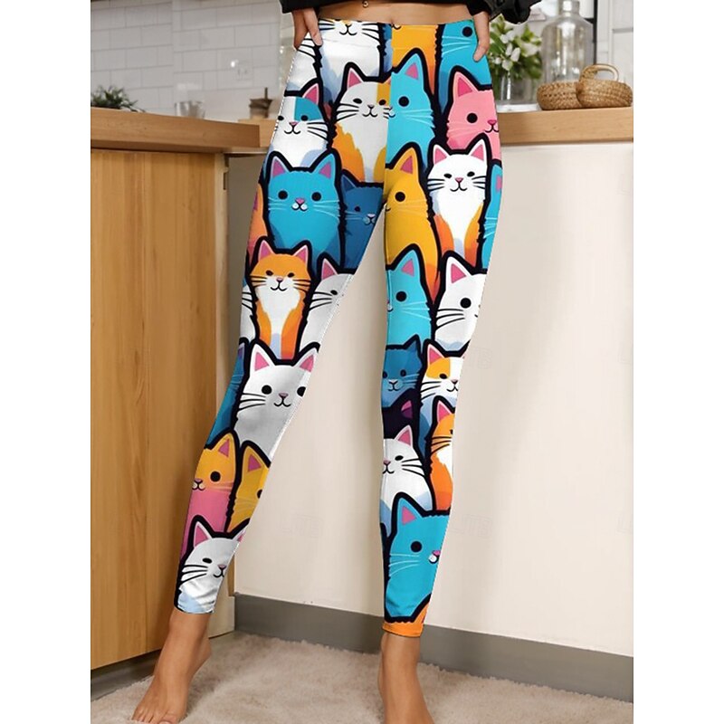 Women's Leggings Fashion Casual Ankle-Length High Waist Graphic Animal Printing Soft Breathable Stretchy Vacation Casual Daily Black Yellow Pink Blue Spring Slim Fit3