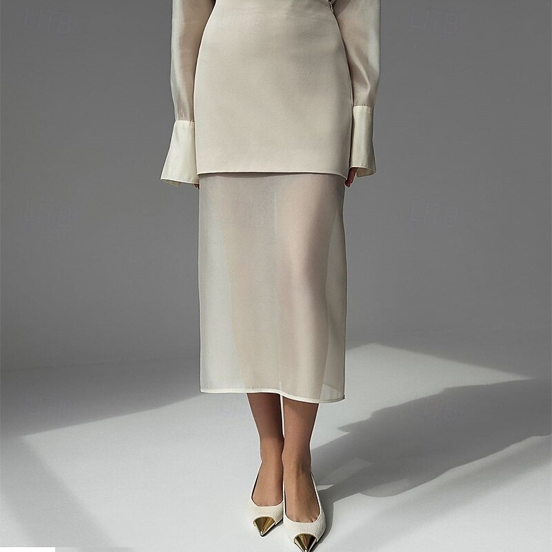 Women's Elegant Vacation Daily Skirt Sets Long Sleeve Shirt Collar Solid Color Vacation Party Casual White Summer Regular Fit3