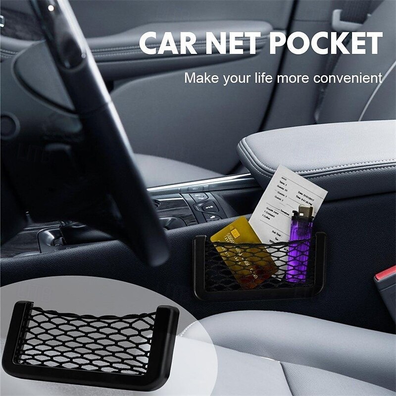 2pcs Car String Bag Pocket Storage Organizer, Multifunctional Mesh Net Holder for Car Interior, Seat Side Storage and Small Item Organizer