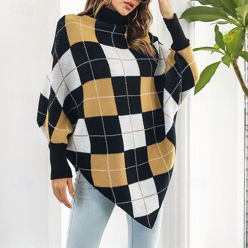 Women's Pullover Casual Color Block Chunky Turtleneck Knitted Long Sleeve Regular Tops Knit Daily Holiday Going out Yellow Fall Winter4