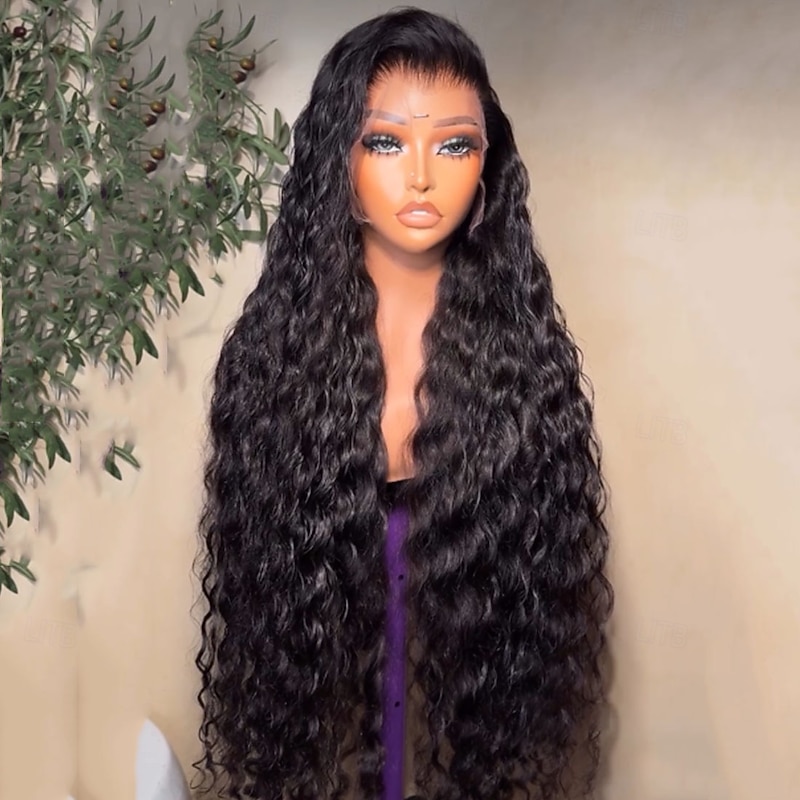 Unprocessed Virgin Hair 5x5 Closure 13x4 Lace Front Wig Free Part Brazilian Hair Water Wave Black Wig 130% 150% Density with Baby Hair Natural Hairline 100% Virgin Glueless Pre-Plucked For Women Long2