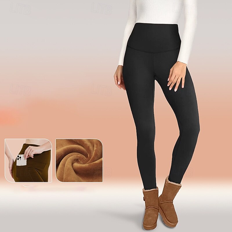 Women's Fleece Capris Leggings Yoga Leggings with Pockets Warm Tummy Control High Waist Gym Workout Athletic Bottoms Solid Color Tie Dye Black White Burgundy Sports Activewear Tight Fit