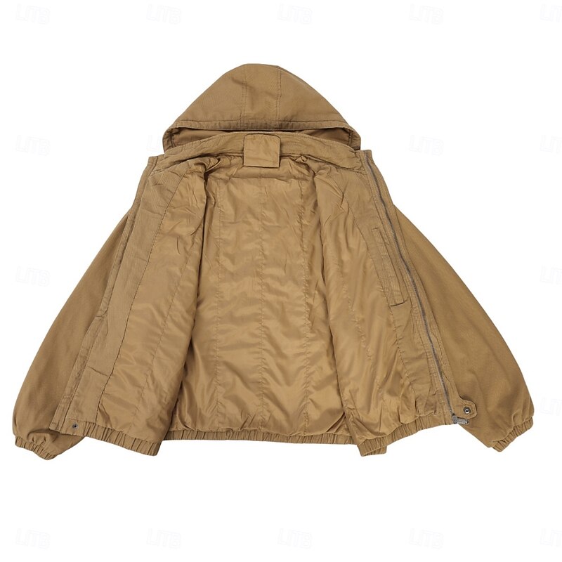 Men's Trucker Jacket Winter Coat Work Jacket Hoodied Jacket Work Daily Portable Pocket Hooded Spring Fall Winter Solid Color Active Vintage Regular Black Khaki Army Green Beige Jacket4