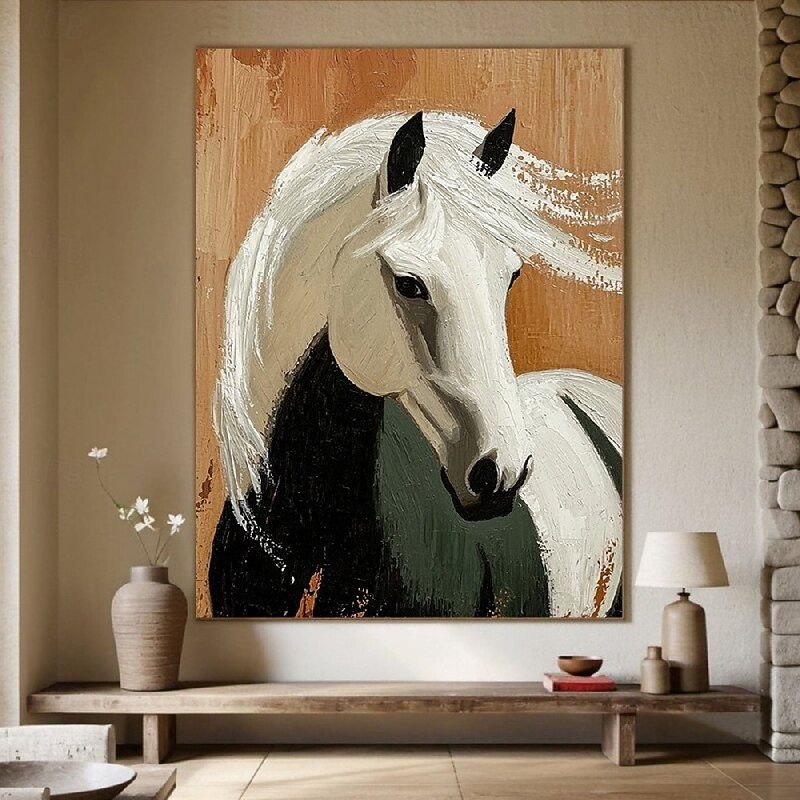 Hand painted 3D Textured Horse Oil Painting animal painting  Elegant Black Frame - Bold Impasto Brushstrokes in Vivid Hues Modern Contemporary Wall Art for Living Room Decor4