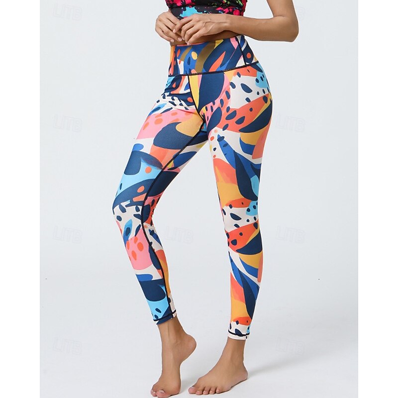 Women's Capri Leggings Yoga Leggings Tummy Control High Waist Gym Athletic Pilates Bottoms Printing Black Yellow Blue Fall Sports Activewear Tight Fit2