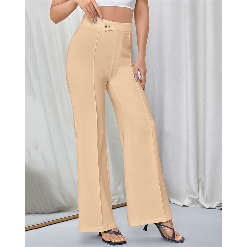 Women's Wide Leg Pants Trousers Palazzo Pants Fashion Streetwear Full Length High Waist Plain Breathability Comfortable Micro-elastic Street Daily Wear Going out Dark Brown Black Light Purple Apricot2