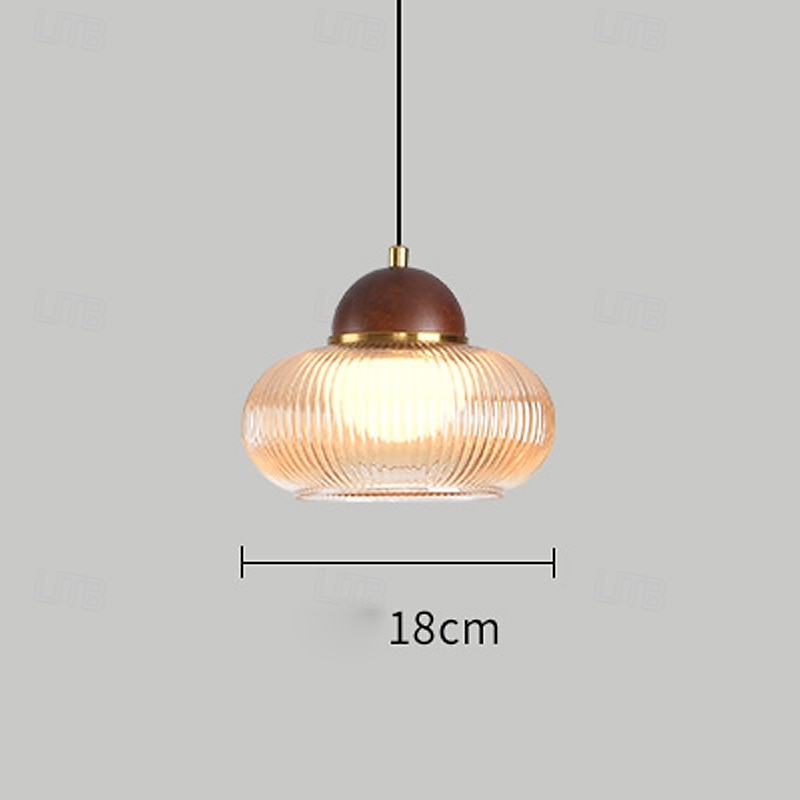 Vintage Classic Pendant Light, Wood Glass Metal Material, 15cm Height, Warm White/White/Neutral Light, LED Integrated, Adjustable Chain4
