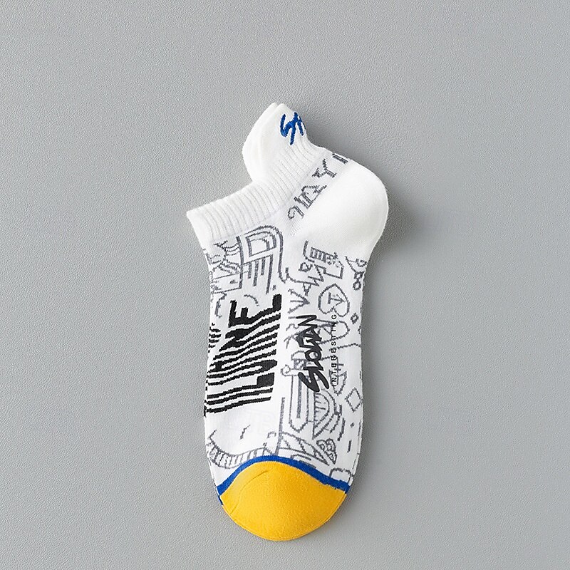 Men's 5 Pairs Multi Packs Socks Running Socks Casual Socks Black White Color Letter Vacation Sports & Outdoor Daily Basic Medium Spring Fall Fashion Casual4