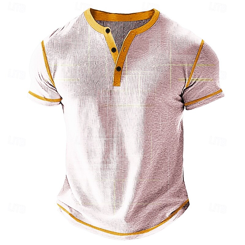 Men's Graphic Abstract Henley Shirt Waffle T Shirt Short Sleeve Daily Retro Vintage Classic Sports Outdoor Casual Holiday Spring & Summer All Seasons Light Pink Green Khaki Light Grey Henley Henley4