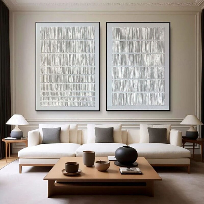 White oil painting handmade Wall Art Set of 2 Abstract Painting on Canvas hand painted Texture mordern painting Wall Art Modern Abstract painting Wall Art Wal Decor2