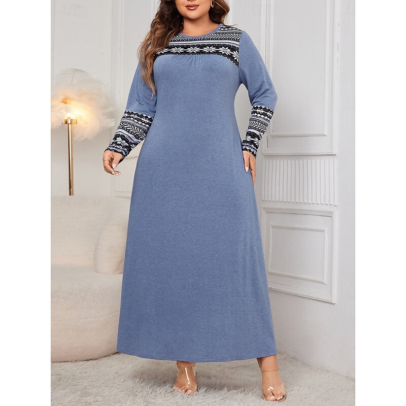 Women's Plus Size Casual Dress Floral Crew Neck Long Sleeve Spring Fall Elegant Fashion Modern Casual Maxi long Dress Daily Holiday Dress3