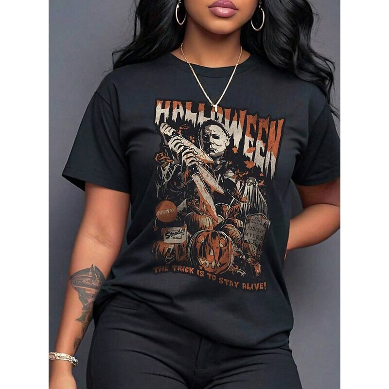 Halloween Women's T Shirt Graphic Pumpkin Ghost Vintage Stylish Classic Short Sleeve Crew Neck Round Neck Regular Tops Daily Weekend Print Black Summer Spring Fall