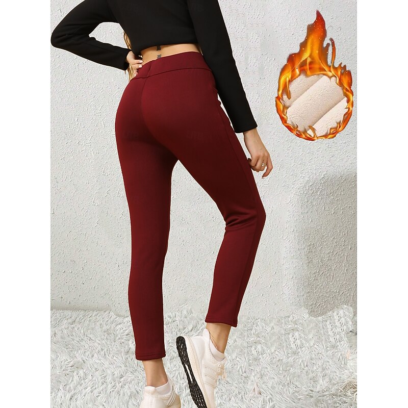 Women's EU / US Size Tights Cozy Fleece Lined Cozy Leggings Elegant Athleisure Full Length High Rise Solid Colored Knitted Basic Comfy Soft Comfortable Micro-elastic Sports & Outdoor Casual Daily Wine2