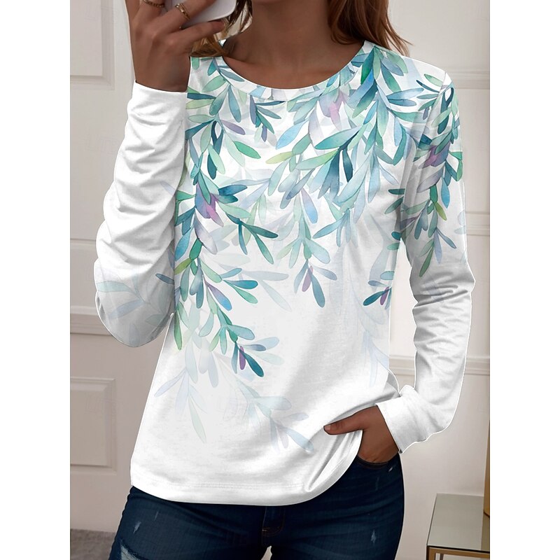 Women's T shirt Long Sleeve Crew Neck Long Sleeve Tunic Graphic Geometric Vintage Casual Regular Tops Daily Print Yellow Blue Purple Green Spring Fall Prefall