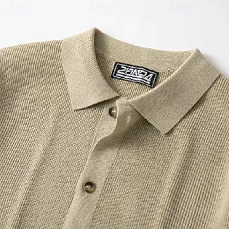 Men's Sweater Cardigan Sweater Ribbed Knit Regular Tops Knitted Plain Fold-over Collar Vacation Fashion Casual Daily Wear Clothing Apparel Spring &  Fall khaki M L XL3