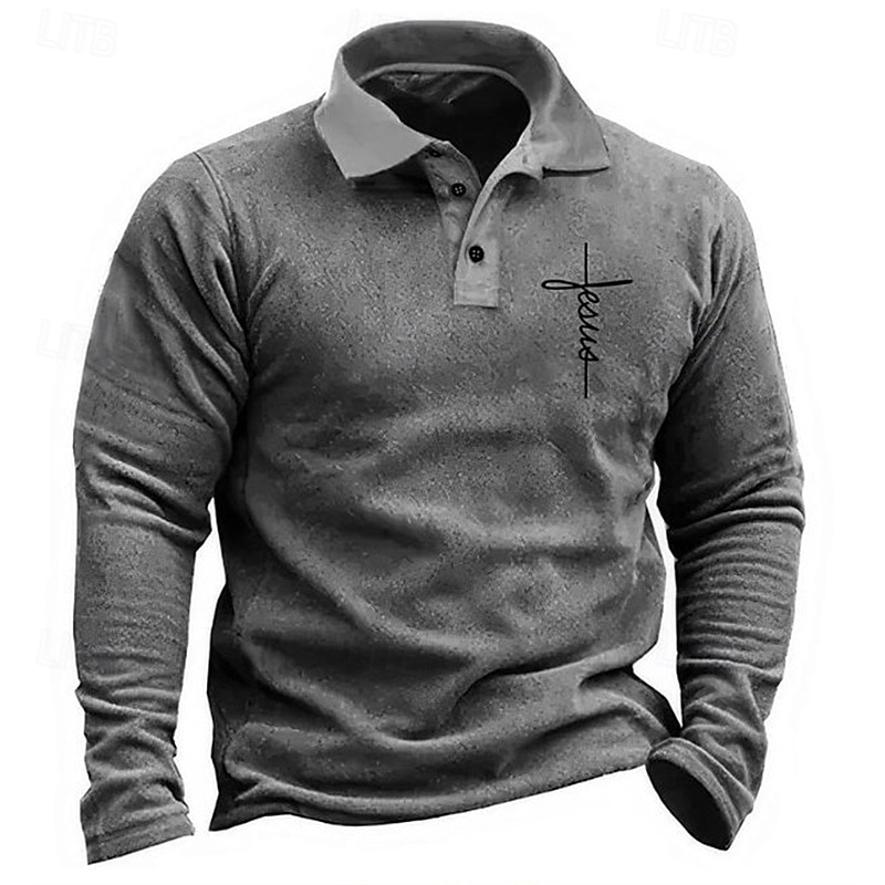 Men's Golf Shirt Golf Polos Shirts Work Casual Lapel Long Sleeve Basic Modern Cross Buttons Print Spring Fall Regular Fit Blue Brown Army Green Gray Golf Shirt2