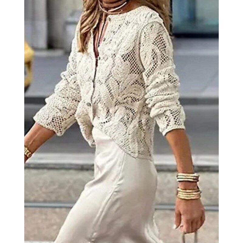 Women's Blouse Plain Modern Casual Long Sleeve V Neck Regular Tops Daily Holiday Going out Cut Out White Fall3