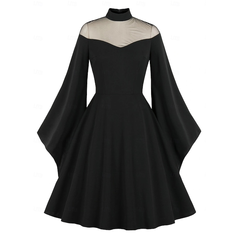 Retro Vintage 1950s Rockabilly Midi Cocktail Dress A Line Dress Flare Dress Bell Sleeve A-Line Fancy Dress Women's Vacation Homecoming Party & Evening Adults' Dress Fall Spring & Summer2