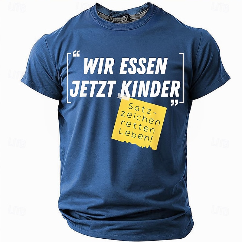 Men's T-Shirt: Punctuation Saves Lives German Grammar Joke Graphic Tee Short Sleeve2