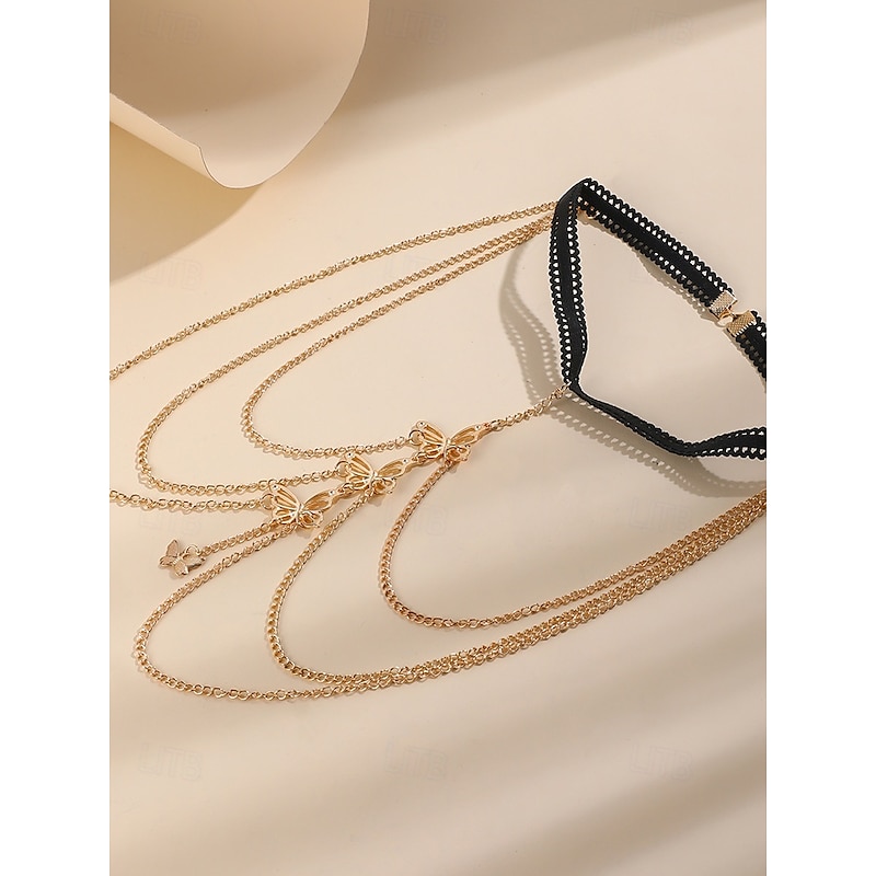 Women's Gold Butterfly Thigh Chain with Black Elastic Band – Boho Body Jewelry for Ladies, Ideal for Beachwear, Festivals and Summer Parties3
