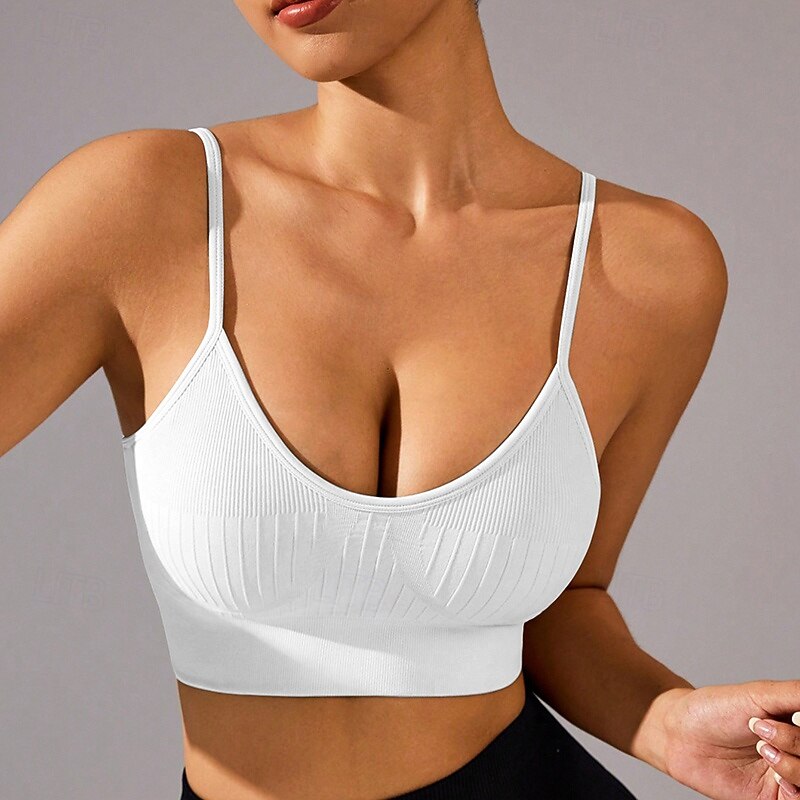 Women's Yoga Bra Sports Tank Top Pilates Bra Underwear Medium Support Breathable Padded Solid / Plain Color Sport Activewear Black White Gym Pilates Running2