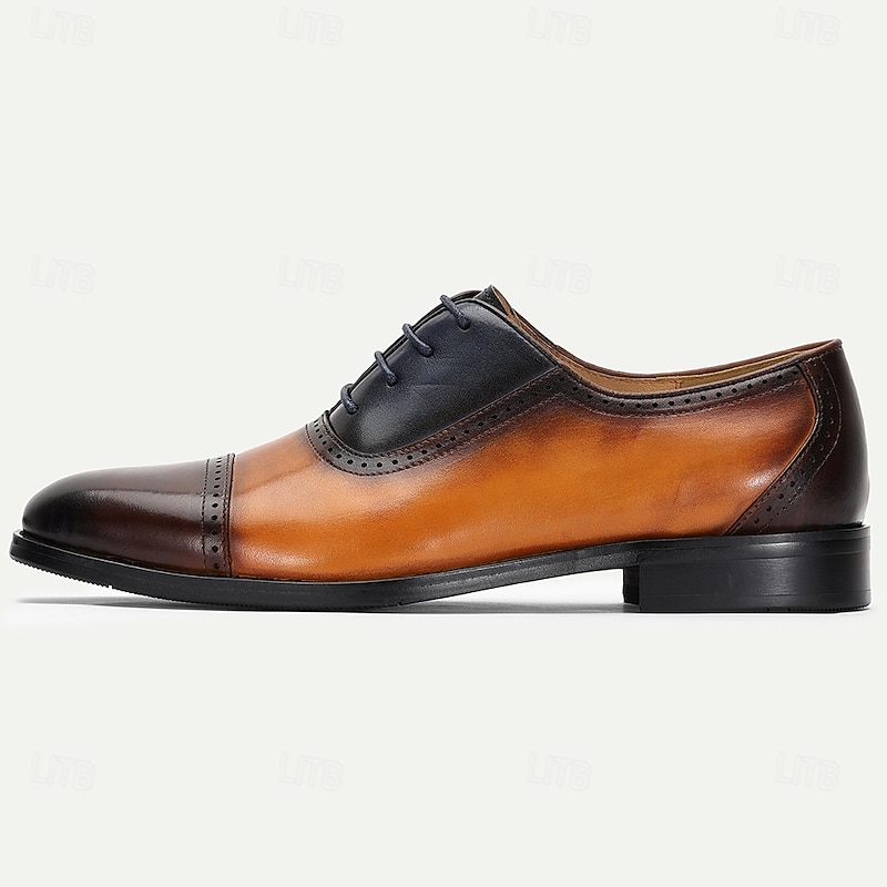 Men’s Two-Tone Genuine Leather Oxford Shoes – Classic Cap Toe Lace-up Style for Professionals, Office Wear and Formal Events3