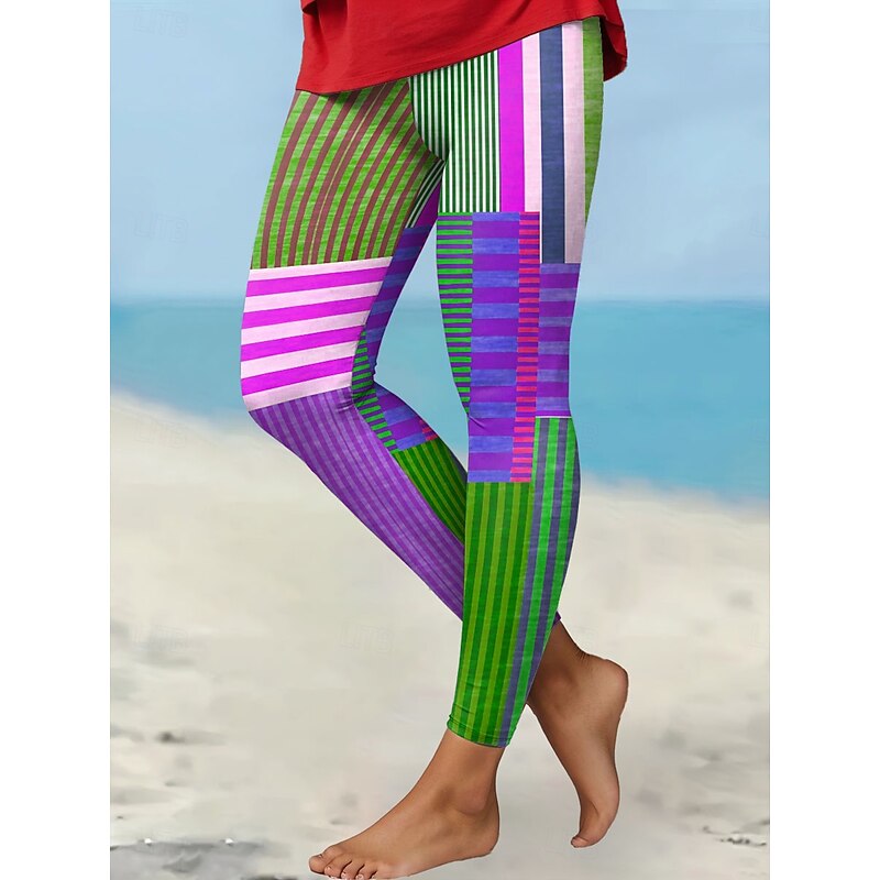 Women's Leggings Vacation Vintage Fashion Ankle-Length High Waist Graphic Geometric Printing Soft Breathable Micro-elastic Outdoor Daily Robin's Egg Blue Red Amethyst Spring Fall Winter Slim Fit4