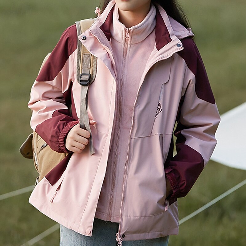 Women's Softshell Jacket Hiking Jacket Thermal Jacket Outdoor Waterproof Windproof Hiking Outfits Hiking Clothes Winter Autumn / Fall Top Camping / Hiking / Caving Running Patchwork Yellow Pink Purple2
