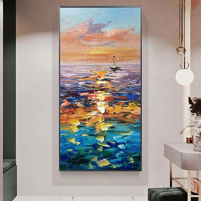 Abstract Oil Painting Modern Art Decorative Painting Hand Painted Abstract Sea Thick Oil On Canvas Painting For Home Hotel Decor (No Frame)