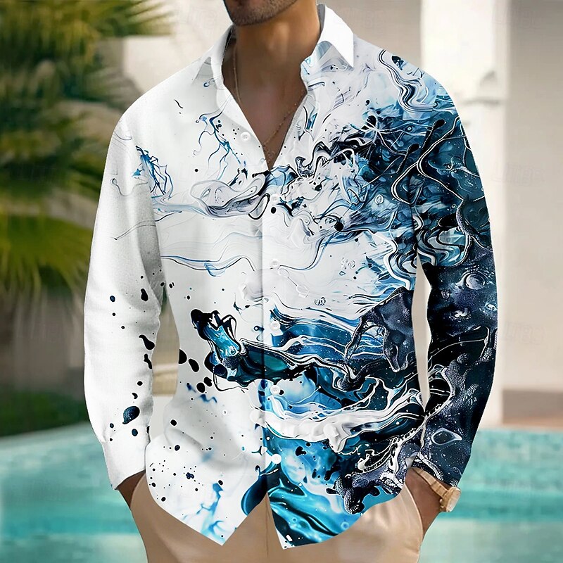 Men's Gradient Marble Abstract Art Shirt Button Up Shirt Long Sleeve Fashion Casual Outdoor Daily Streetwear Spring Fall Turndown 3D Print Linen Like Shirt Blue Purple Green2