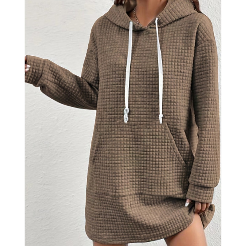 Women's Texture Sweatshirt Pullover Hoodie Waffle  Sweatshirt Plain Streetwear Casual Comfy Long Sleeve Hooded Regular Tops Street Holiday Going out Pocket Black Coffee Gray Fall4